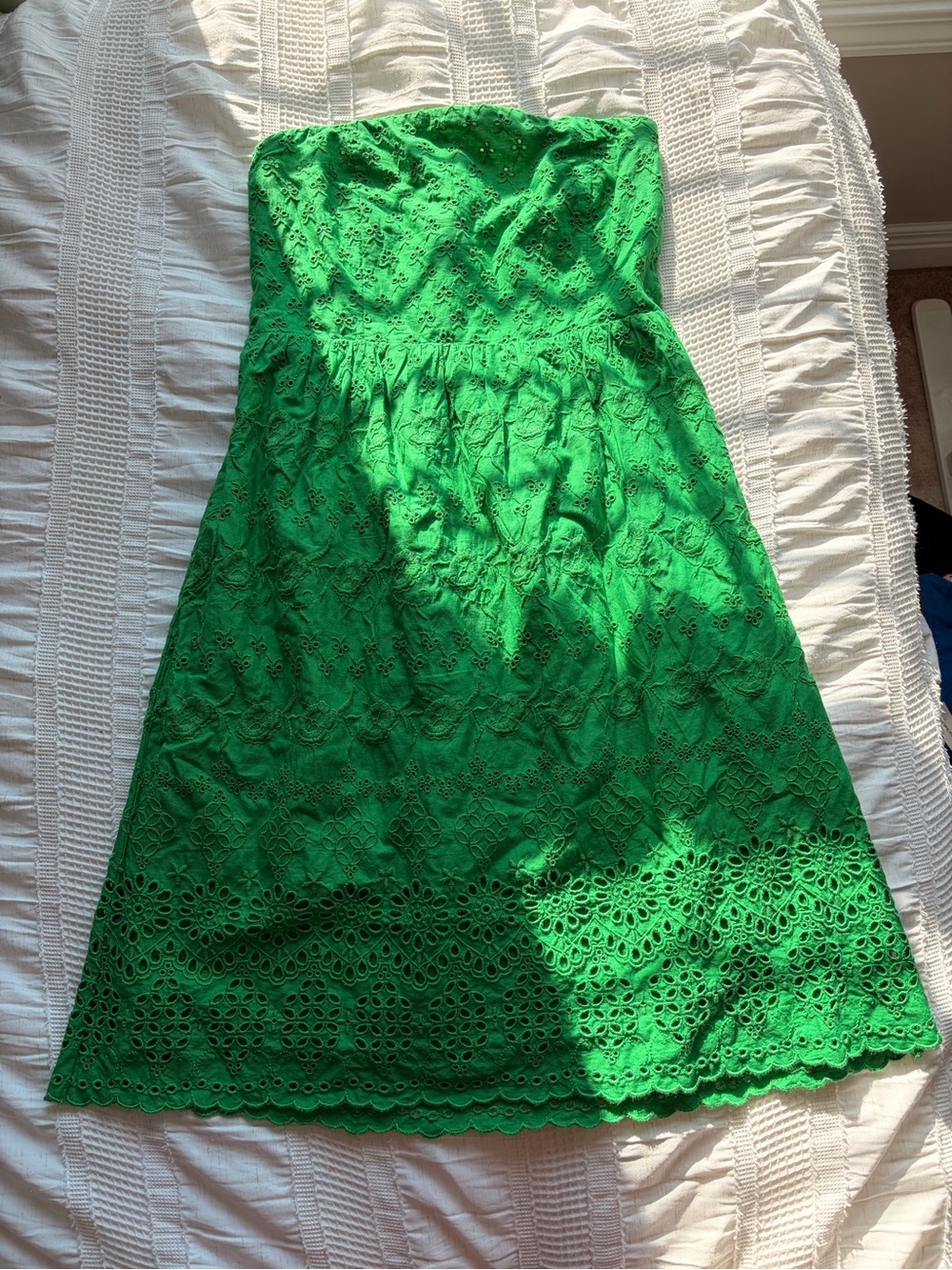 Old Navy Strapless Green Eyelet Midi Dress